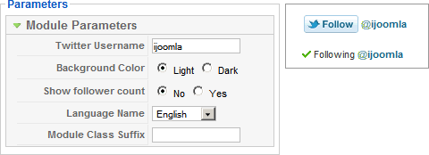 Joomla Twitter Follow Module Parameters