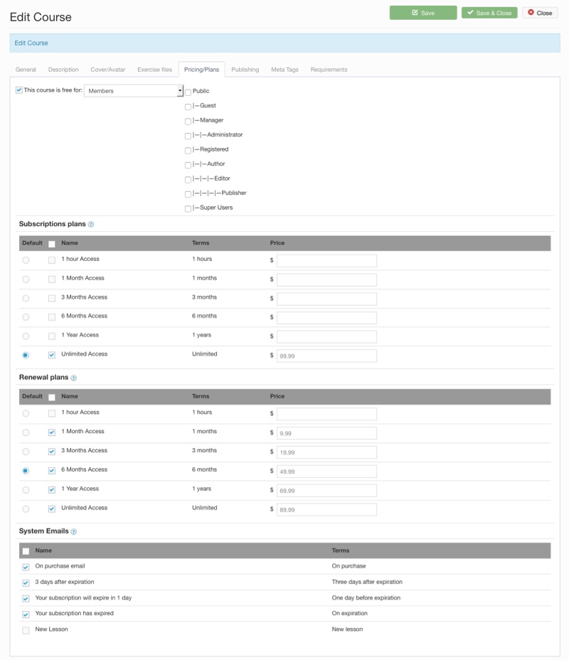 Pricing Tab