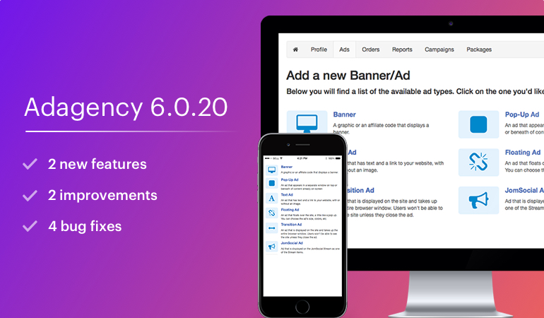 Ad Agency 6.0.20 updated or new features, improvements and a bug fix