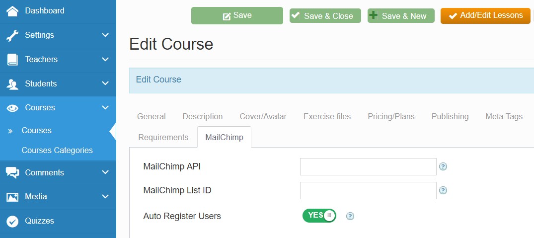 guru 5.1.16 updates released for mailchimp  option in courses