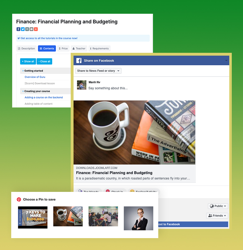 Joomla lms extension social sharing