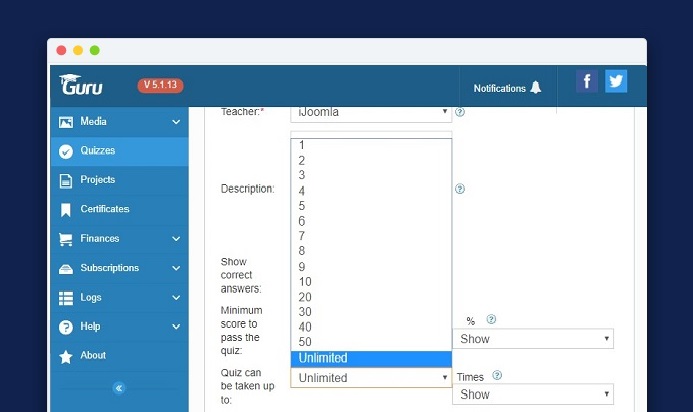 guru 5.1.13 update for quiz limit